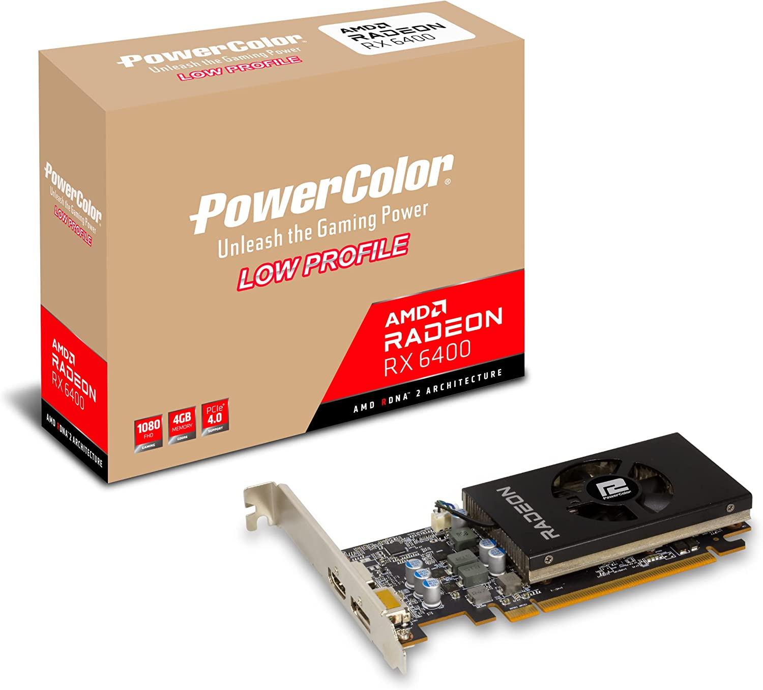 PowerColor Radeon RX 6400 Low Profile 4GB GDDR6 AXRX 6400 LP 4GBD6-DH AMD GPU Graphic Card